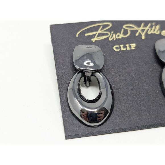 Birch Hill Earrings Black Doorknocker Black Metal Dangle Double Oval New - Picture 2 of 4